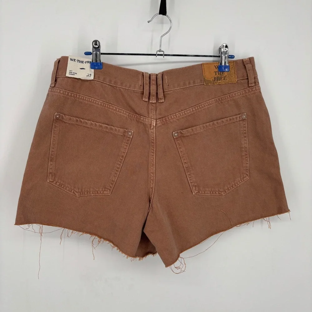 WE THE FREE By Free People Ivy Mid-Rise Button Fly Shorts Tan/Brown Size 29 NWT